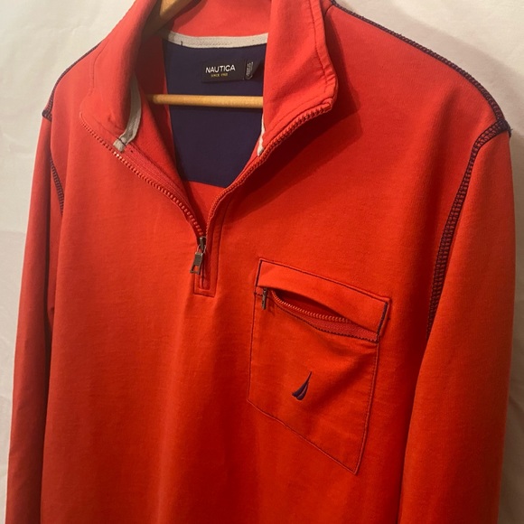 🎉2/$20 Nautica Mens Large Collared LongSleeve Zipper Polo Bright Red Golf Shirt - Picture 4 of 15